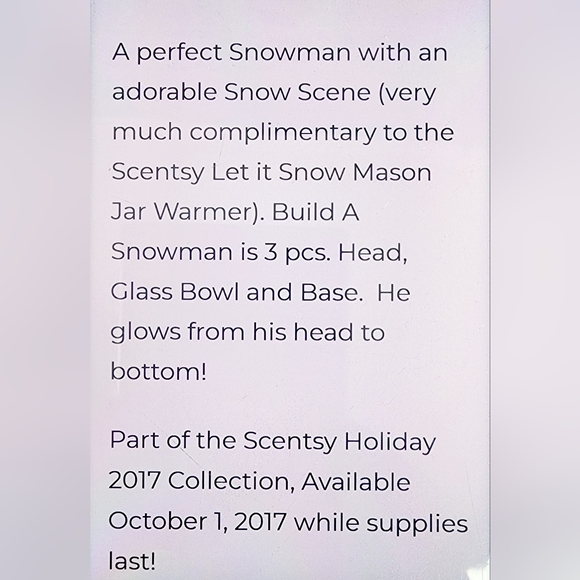 NIB. Scentsy, Build A Snowman, Scentsy Warmer Holiday 2017 Collection. - Picture 13 of 14